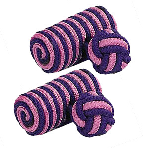 Navy Blue & Pink Barrel Silk Knot Cufflinks